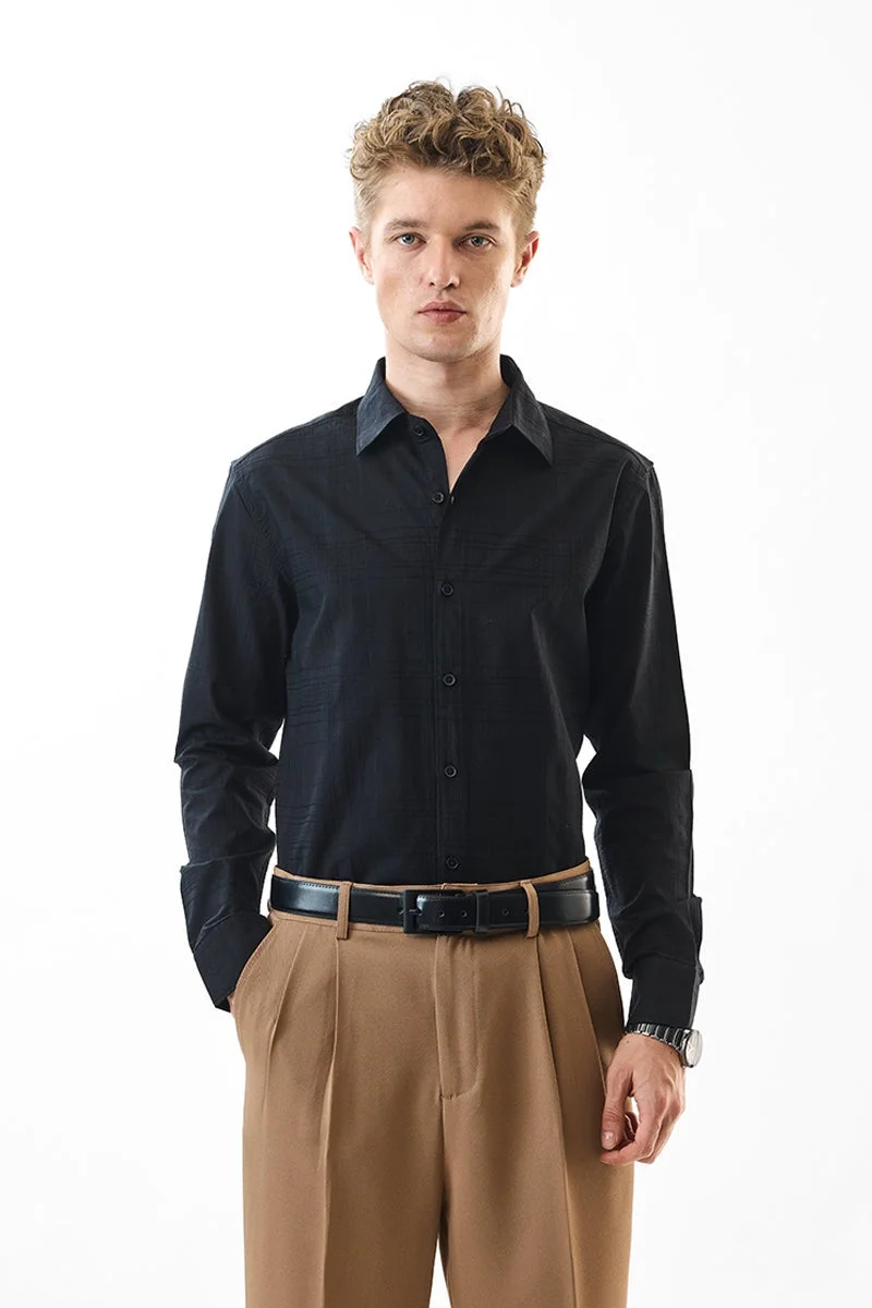 SNITCH Black Checkered Long Sleeve Slim Fit Shirt