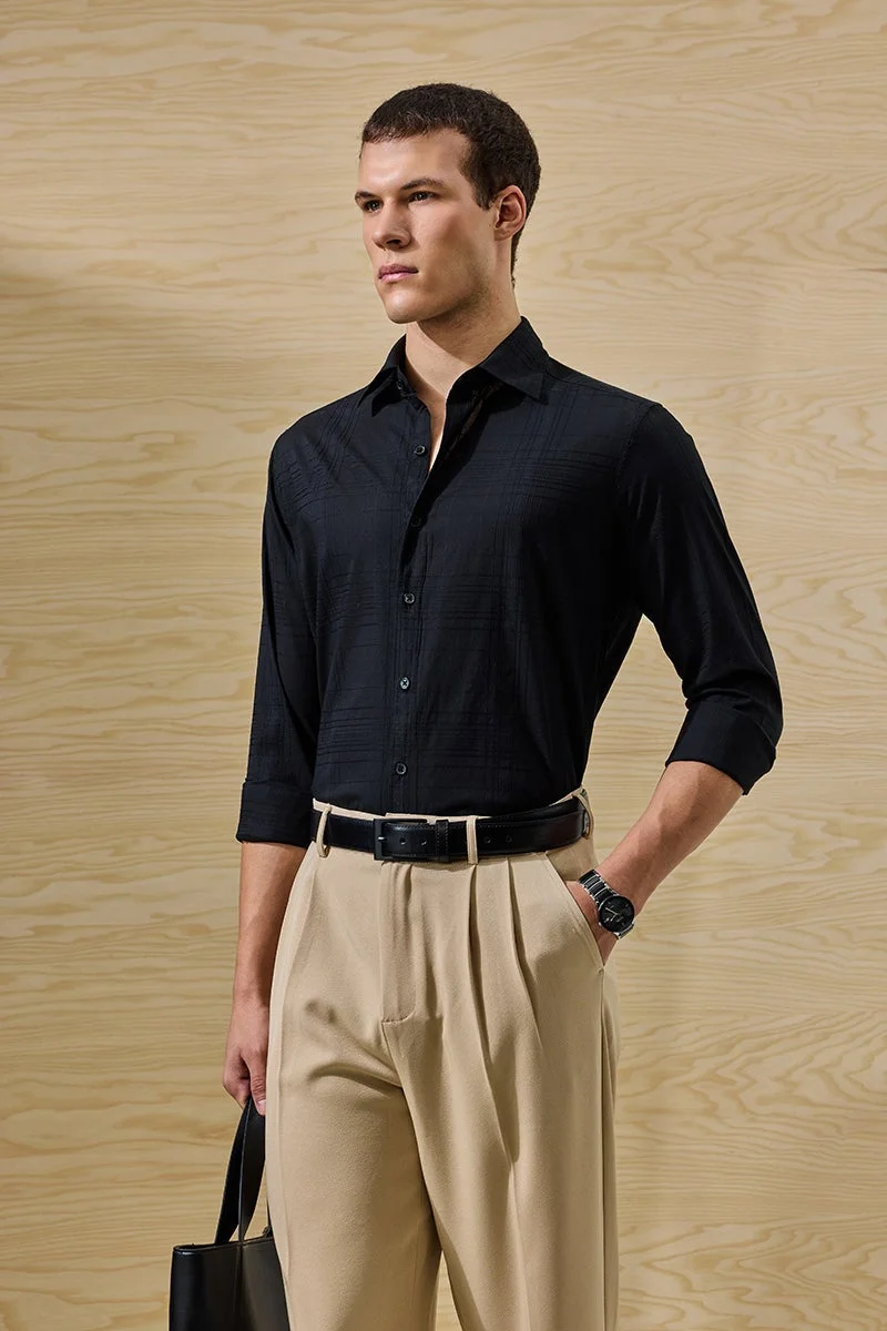 SNITCH Black Checkered Long Sleeve Slim Fit Shirt