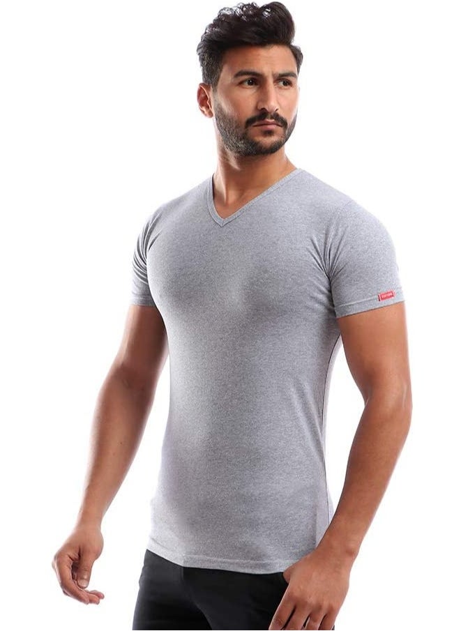 COTTONIL Stretch Men Half Sleeves (V Neck) Undershirt Grey  - Image 1
