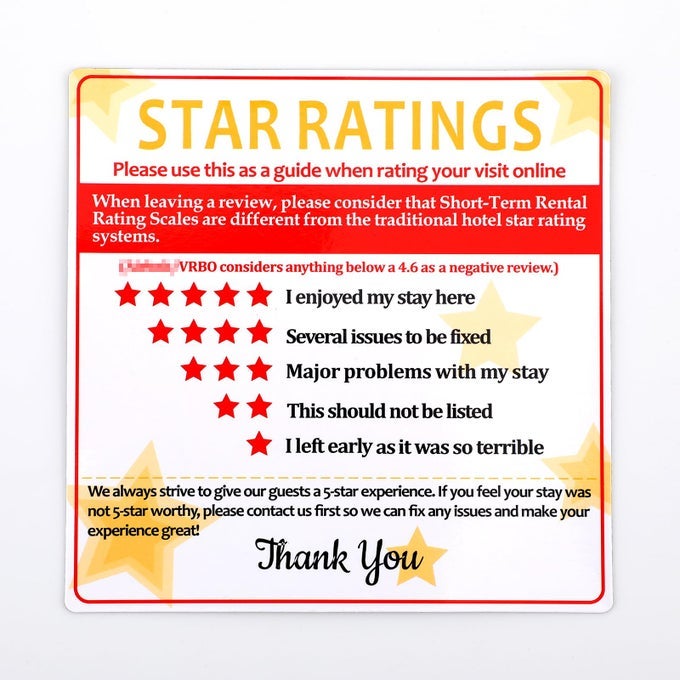 5 PIECES 5 STAR RATING EXPLANATION MAGNET SHORT TERM RENTALS STR STAR RATINGS MAGNET REVIEW GUIDE RATING FRIDGE COMPATIBLE WITH VRBO