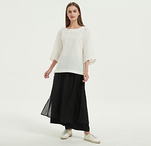 Minibee Women's Wide Leg Pants Loose Layer Capris Palazzo Elastic Waist Trousers Black M - Image 3