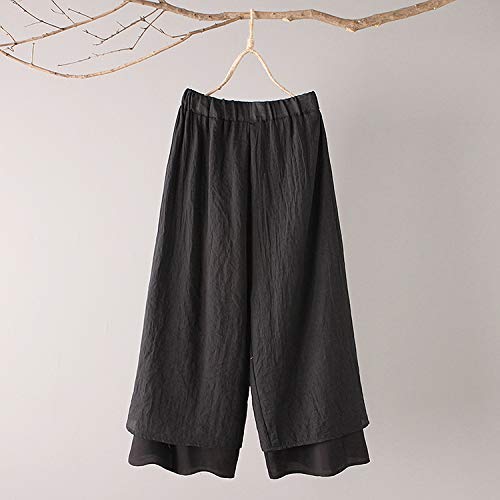 Minibee Women's Wide Leg Pants Loose Layer Capris Palazzo Elastic Waist Trousers Black M - Image 2
