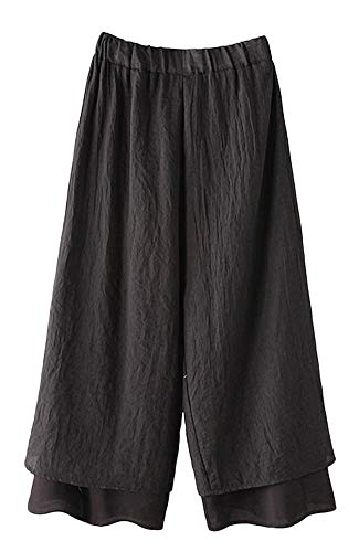 Minibee Women's Wide Leg Pants Loose Layer Capris Palazzo Elastic Waist Trousers Black M - Image 5