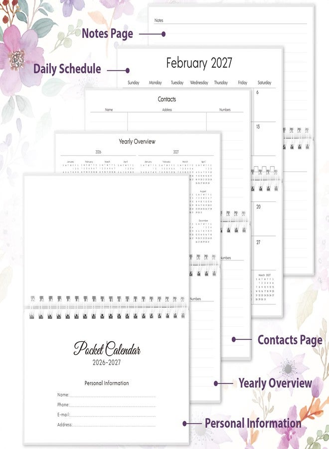 Phyxin Pocket Calendar 2026, 18 Months Calendar 2026-2027 - Runs from July 2026 Until December 2027, Pocket Planner-4.2" x 6.5" with Dual Coil, Pocket Planner 2026-2027 for School, Home and Office Supplies, New Purple - Image 2