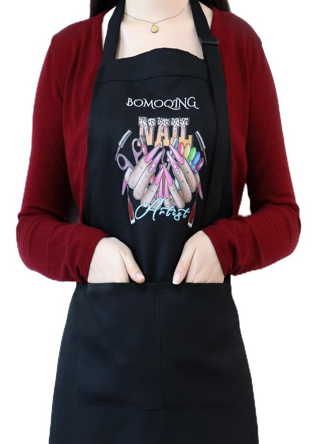 BOMOQING Nail Apron, Nail Tech Apron With Pockets Waterproof, Adjustable Manicurist Apron for Women, Professional Cosmetics Apron, Nail Art Supplies for Nail Salons Cosmetology Smock - Image 1