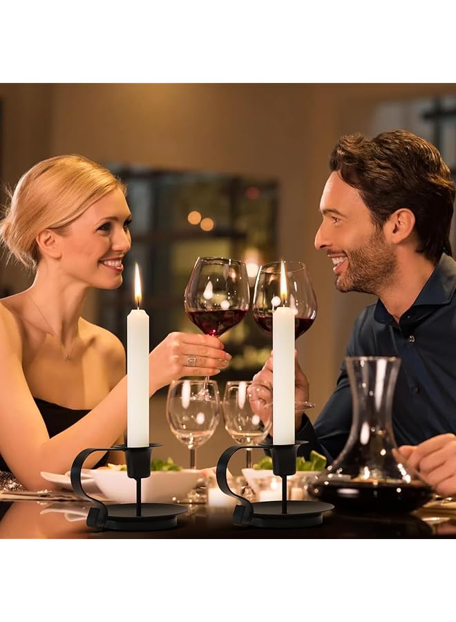 إيروريكس حامل شموع مخروطي من الحديد المطاوع بتصميم قديم، حامل شموع مخروطي بسيط لرمضان ديوالي، يناسب غرفة المعيشة أو حفل الزفاف أو الطعام، أسود اللون، قطعتان - Image 3