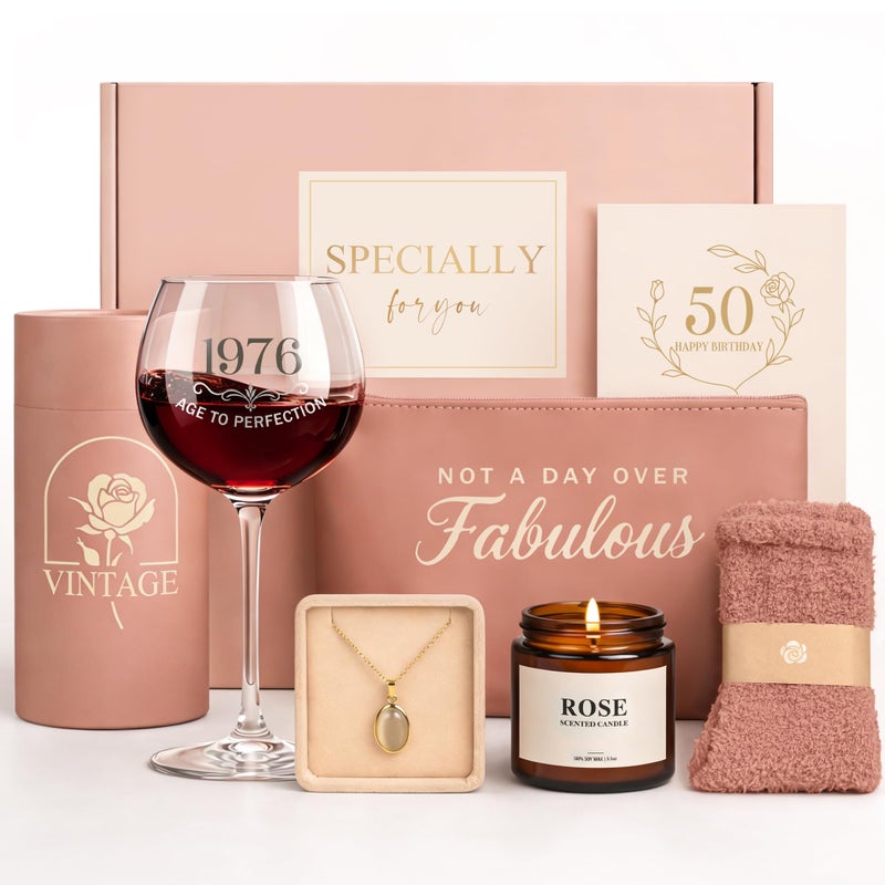 Mirasphere 50th Birthday Gifts for Her - 50th Birthday Gifts for Women Unique 50 th Birthday Gift Ideas with Vintage 1976 Wine Glass Cool Gifts for 50 Year Old Woman Happy 50th Birthday for Sister, Friends, Mom - Image 1