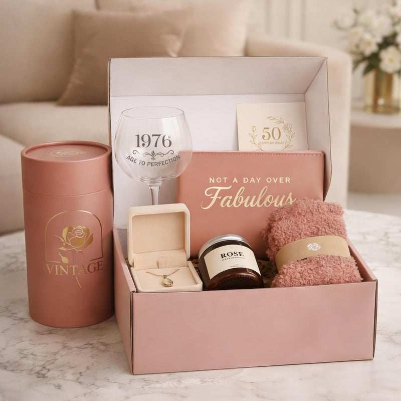 Mirasphere 50th Birthday Gifts for Her - 50th Birthday Gifts for Women Unique 50 th Birthday Gift Ideas with Vintage 1976 Wine Glass Cool Gifts for 50 Year Old Woman Happy 50th Birthday for Sister, Friends, Mom - Image 3