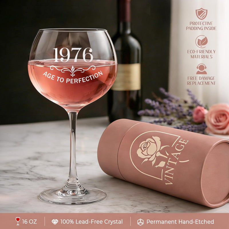Mirasphere 50th Birthday Gifts for Her - 50th Birthday Gifts for Women Unique 50 th Birthday Gift Ideas with Vintage 1976 Wine Glass Cool Gifts for 50 Year Old Woman Happy 50th Birthday for Sister, Friends, Mom - Image 4