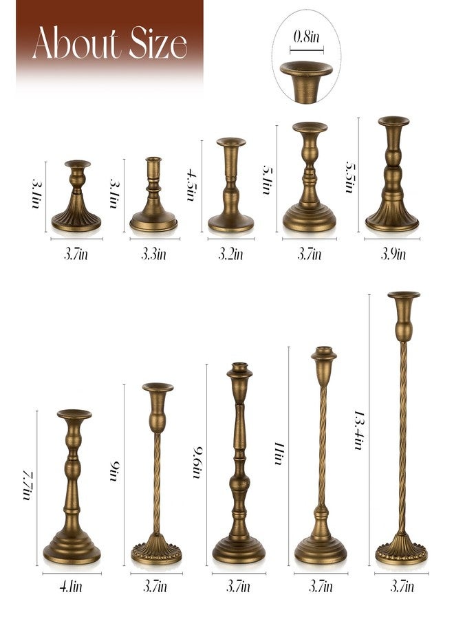 Candeldo Gold Candlestick Candle Holders: Tall Taper Candles Stick Holder Bulk Wedding Decor Set of 10 Brass Dinning Table Centerpiece Vintage Metal Candle Stand - Image 2