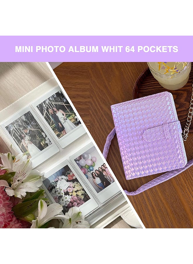 O Ozone Camera Case for Fujifilm Instax Mini 12 Instant Camera, PU Leather Glitter Woven Camera Bag with Shoulder Strap & 64 Pockets Mini Photo Album- Purple  - Image 4