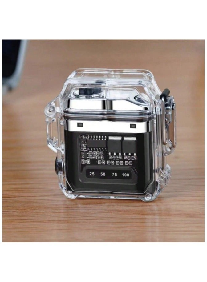 Oxi Emergency Lighter And LED Flashlight, With Tight Protective Cover, Rechargeable, Digital Power Indicator And Flameless, Transparent, 5.5 * 5 Cm - Image 1