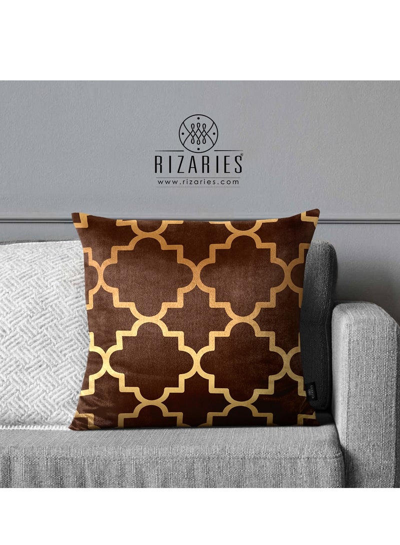 RIZARIES Brown Gold Bundle of 9 (6 covers with fillings, 1 Wall Clock, 1 Rug 5.25x7.22ft, 1 Sofa Throw) - Image 5