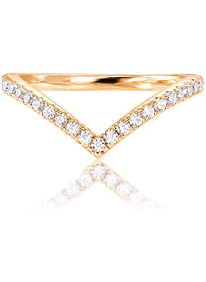 PAVOI 14K Gold Plated Sparkling Wishbone 'V' Ring for Women with Cubic Zirconia - Image 1