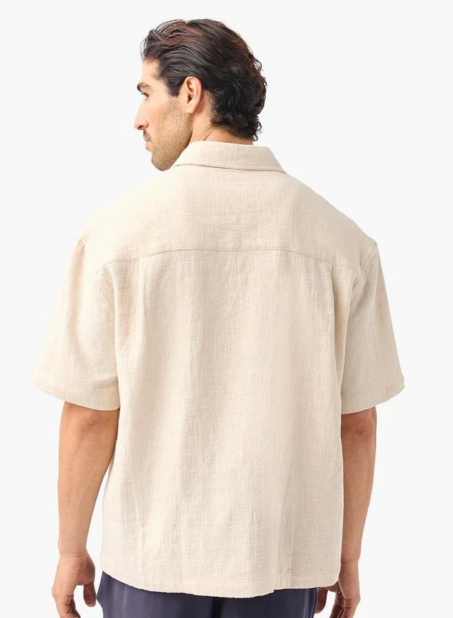 Iconic Iconic Regular Fit Textured Shirt with Short Sleeves