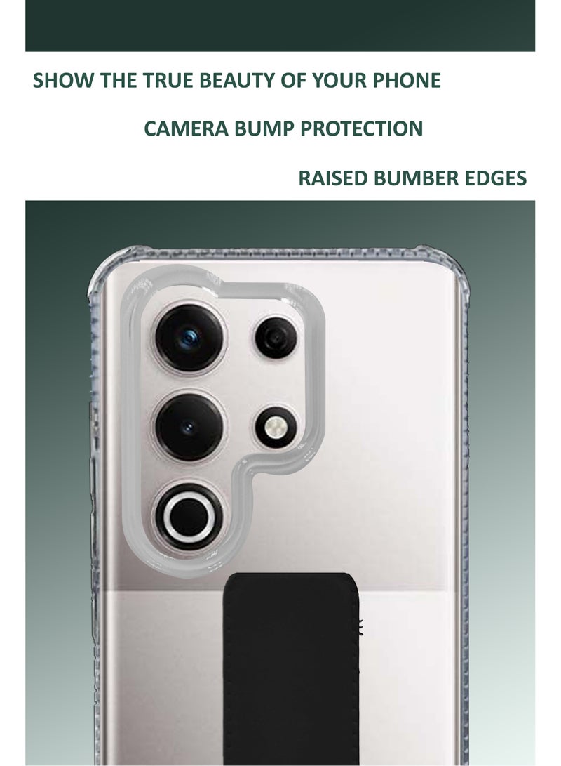 For Itel S25 Ultra - Transparent Shock Proof Silicone- Magnetic Case With Hand Grip Holder & Kickstand -Clear/Black  - Image 4