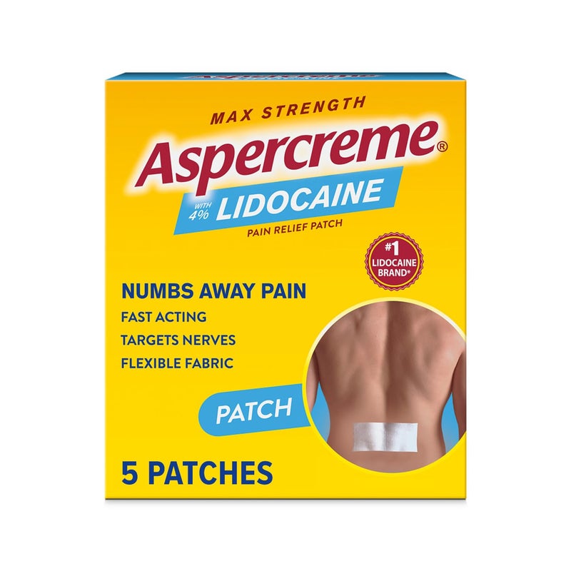 Aspercreme لصقة تخفيف الألم أسبيركريم ماكس سترينغث ليدوكائين (5 قطع) لآلام الظهر، خالية من الرائحة - Image 1