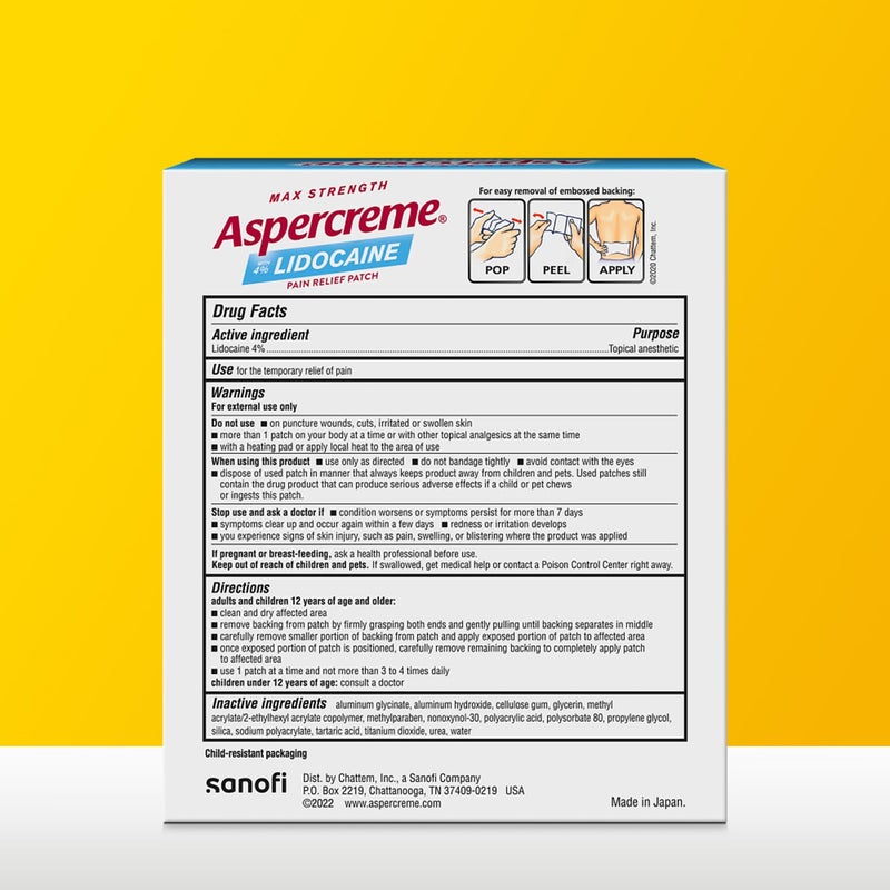 Aspercreme لصقة تخفيف الألم أسبيركريم ماكس سترينغث ليدوكائين (5 قطع) لآلام الظهر، خالية من الرائحة - Image 2