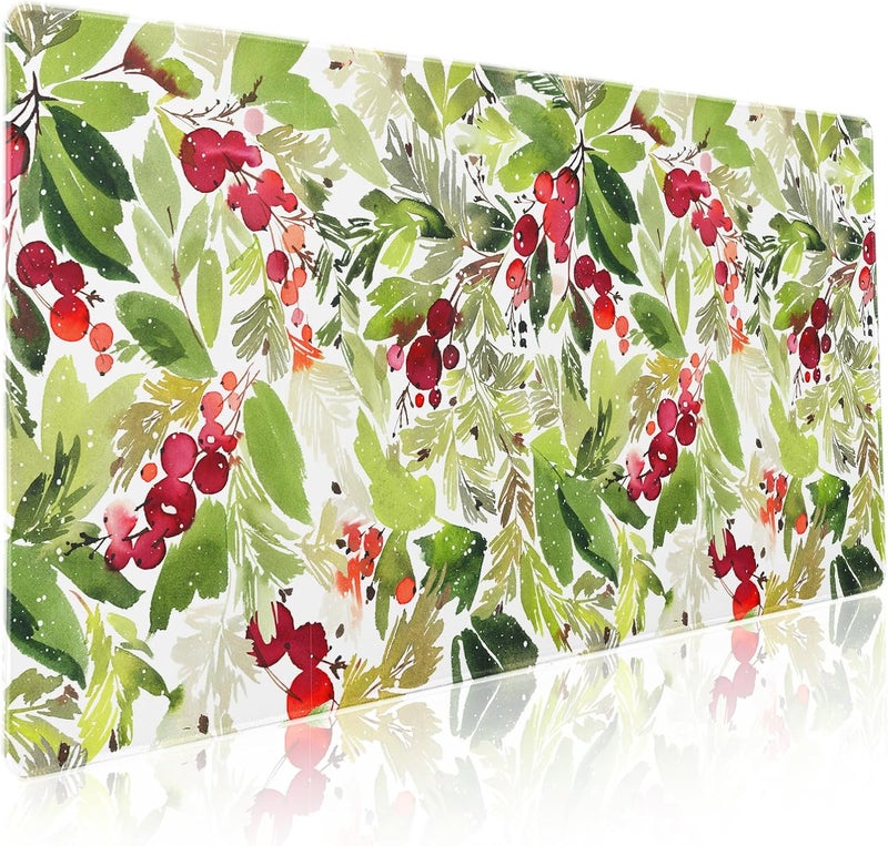 aportt Watercolor Holly Christmas Mouse Pad Green Leaves Red Berry Xmas Extended Large Mat Mousepad Desk Pad Rubber Base Stitched Edge Winter Holiday Long Keyboard Pad for Computer,35.4x15.7 inch - Image 1