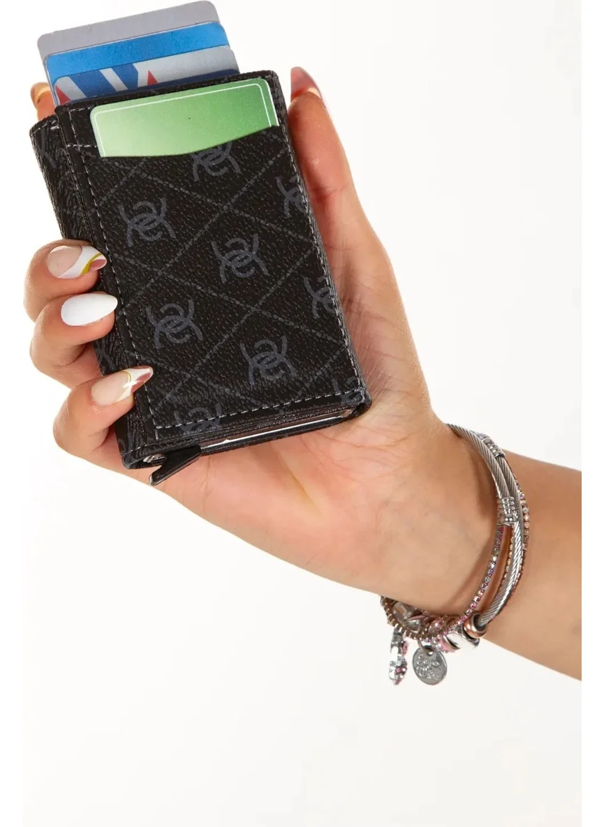 Newish Polo Rfid-Enabled Mechanical Wallet Card Holder - Faux Leather