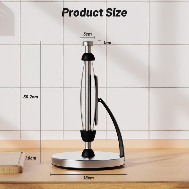 VEHHE Paper Towel Holder Countertop, Paper Towel Holder with Spring Activated Arm and Damping Effect, Simply Tear Paper Towel Stand for Bathroom and Kitchen (Silver) - Image 3