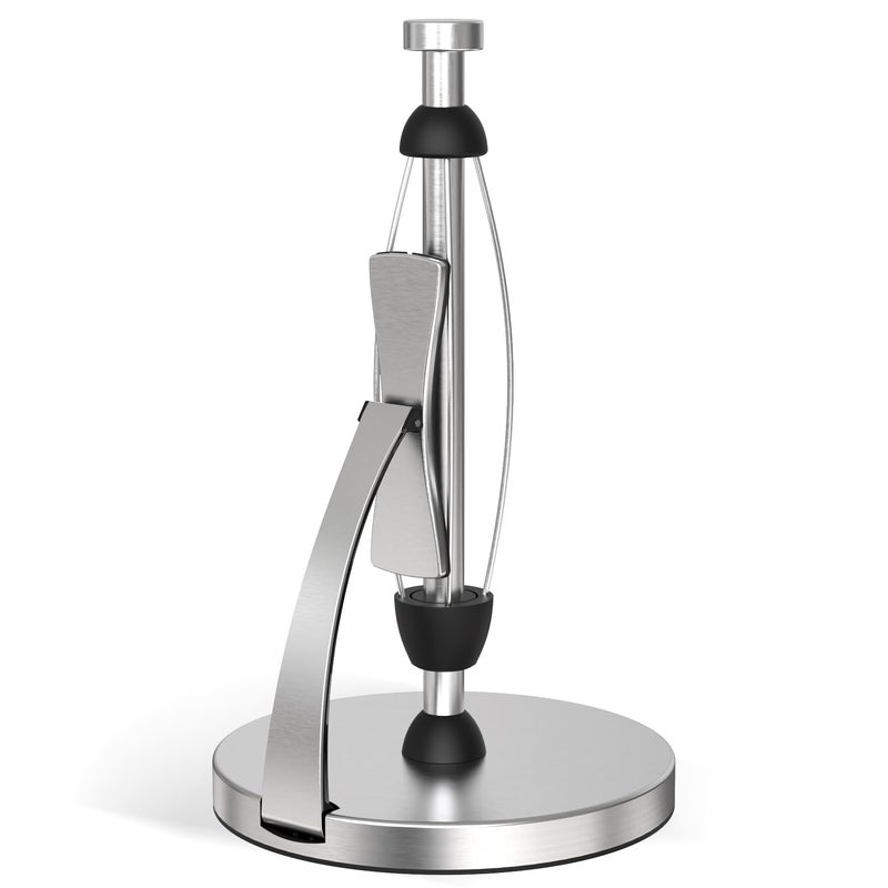 VEHHE Paper Towel Holder Countertop, Paper Towel Holder with Spring Activated Arm and Damping Effect, Simply Tear Paper Towel Stand for Bathroom and Kitchen (Silver) - Image 1