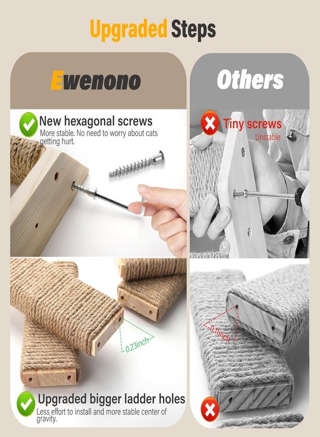 Ewenono 2 Pack 4 Steps Cat Wall Shelves Cat Stairs for Wall with Sisal Rope.Cat Wall Steps/Ladder Furniture ＆ cat Tree Supplies(Catstairs 2Pack-4Steps) - Image 4