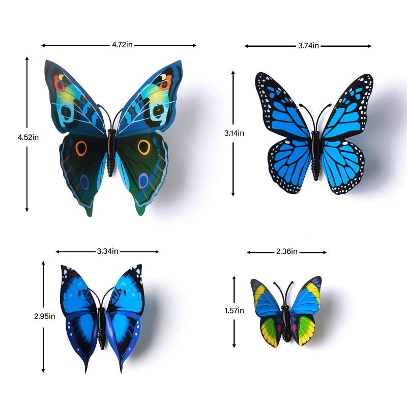LiveGallery 72 PCS Removable 3D DIY Beautiful Butterfly Wall Decals Colorful Butterflies Art Decor Wall Stickers Murals for Home Nursery Bedroom Classroom Offices TV Background Blue - Image 2