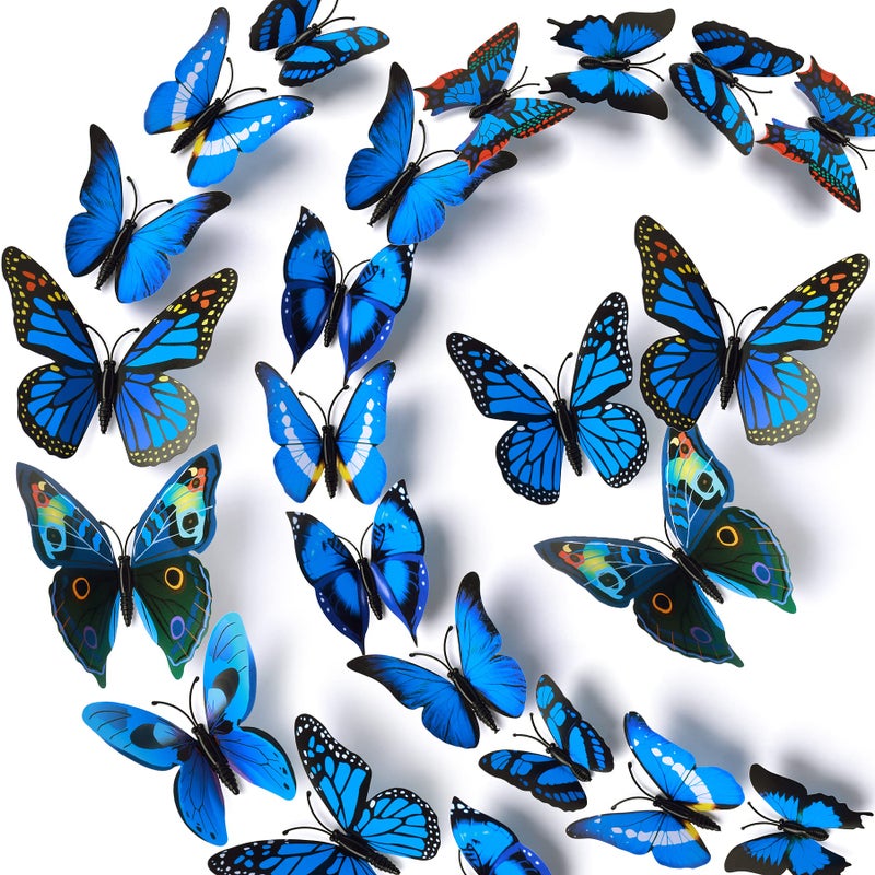 LiveGallery 72 PCS Removable 3D DIY Beautiful Butterfly Wall Decals Colorful Butterflies Art Decor Wall Stickers Murals for Home Nursery Bedroom Classroom Offices TV Background Blue - Image 1
