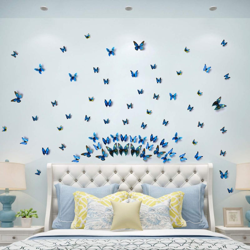 LiveGallery 72 PCS Removable 3D DIY Beautiful Butterfly Wall Decals Colorful Butterflies Art Decor Wall Stickers Murals for Home Nursery Bedroom Classroom Offices TV Background Blue - Image 5