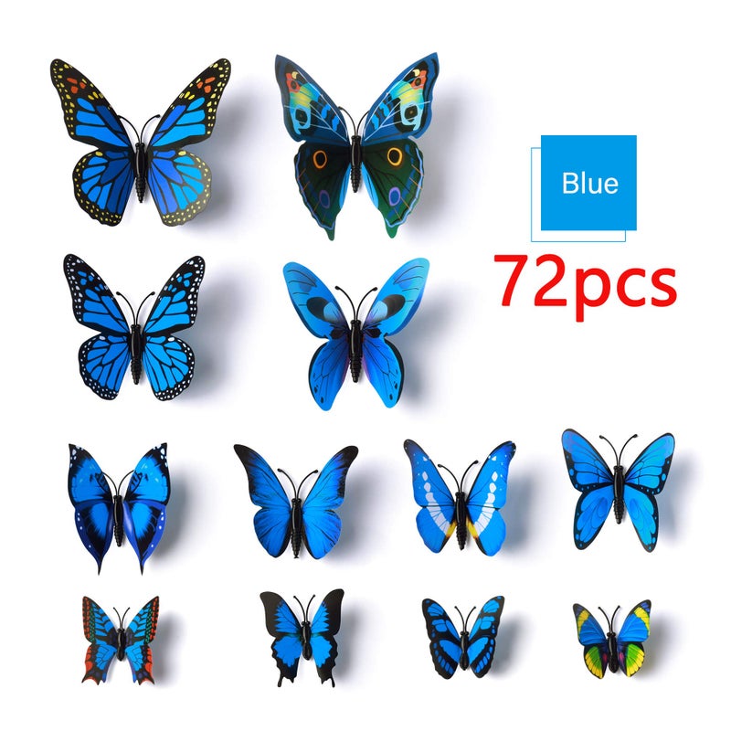 LiveGallery 72 PCS Removable 3D DIY Beautiful Butterfly Wall Decals Colorful Butterflies Art Decor Wall Stickers Murals for Home Nursery Bedroom Classroom Offices TV Background Blue - Image 3