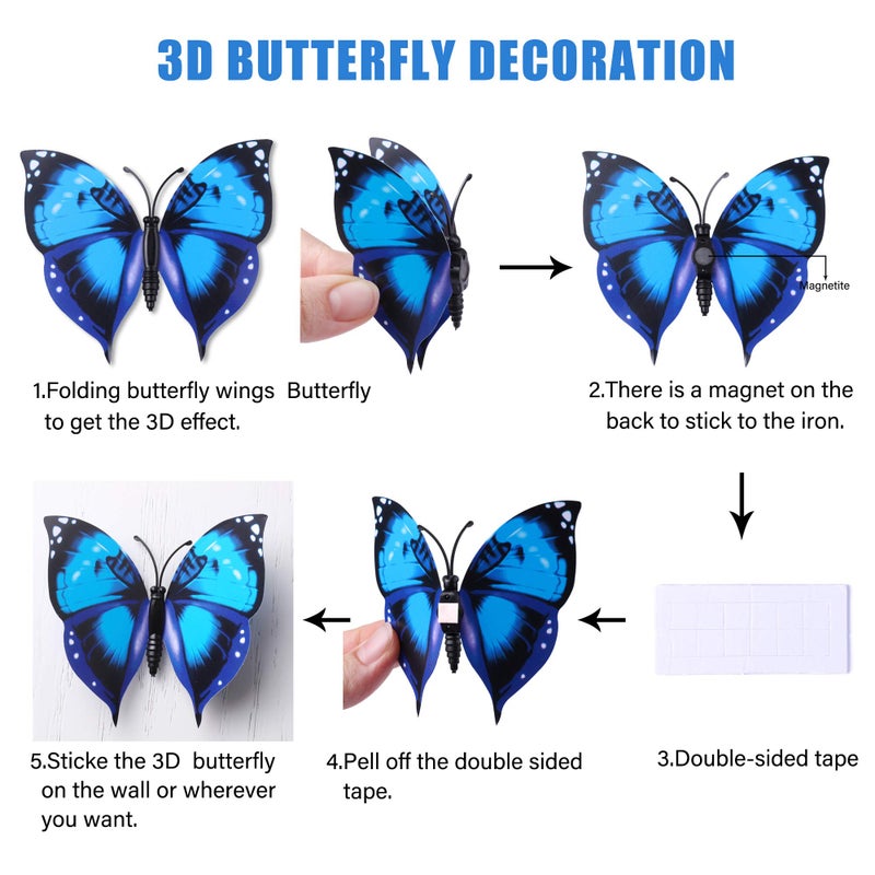 LiveGallery 72 PCS Removable 3D DIY Beautiful Butterfly Wall Decals Colorful Butterflies Art Decor Wall Stickers Murals for Home Nursery Bedroom Classroom Offices TV Background Blue - Image 4