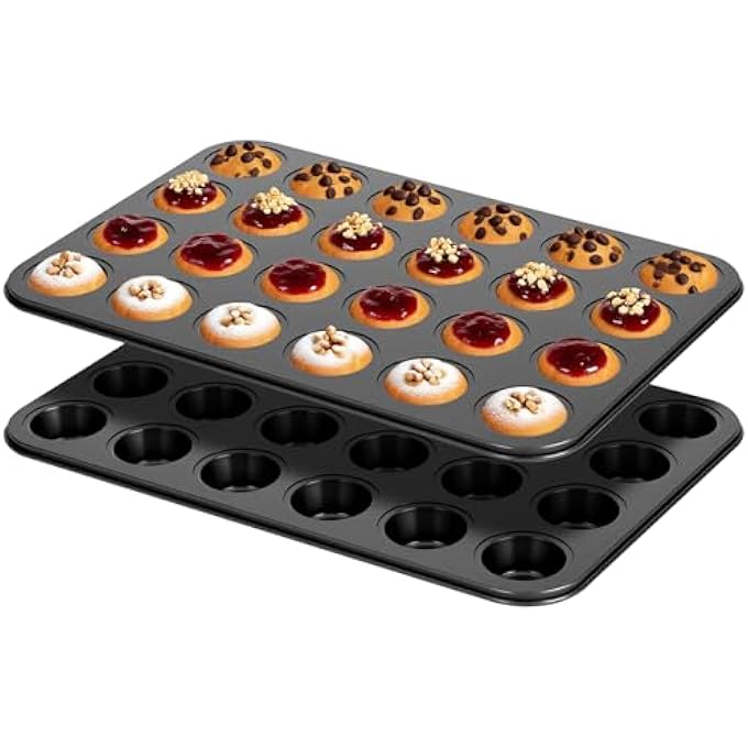 2 عبوة ميني مافن بان غير لاصق 24 كوب ميني كب كيك للخبز 24 كوب من الفولاذ الكربوني - Image 1