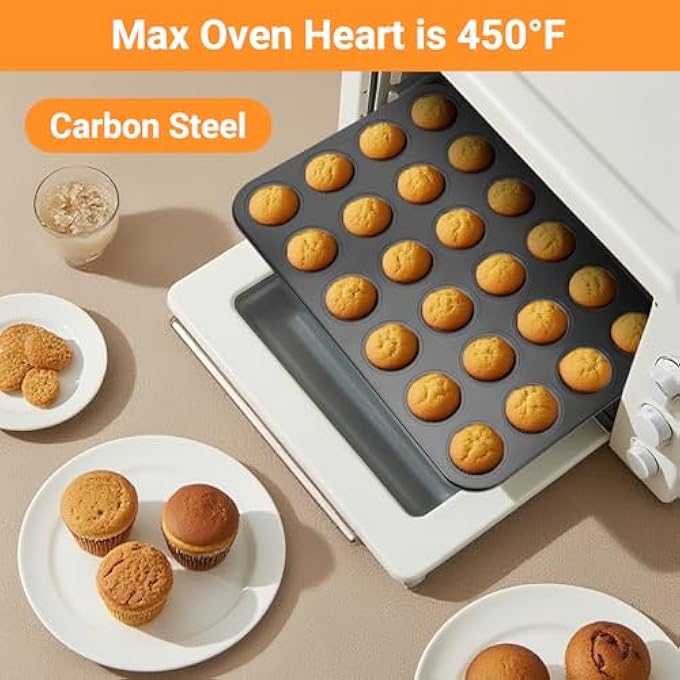 2 عبوة ميني مافن بان غير لاصق 24 كوب ميني كب كيك للخبز 24 كوب من الفولاذ الكربوني - Image 5