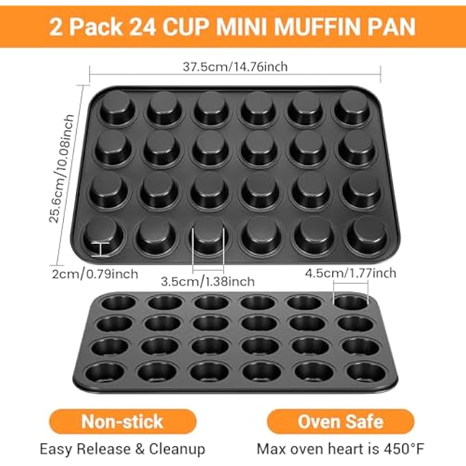 2 عبوة ميني مافن بان غير لاصق 24 كوب ميني كب كيك للخبز 24 كوب من الفولاذ الكربوني - Image 3