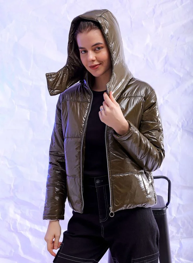Freehand Women Slim Fit Solid Puffer Jacket