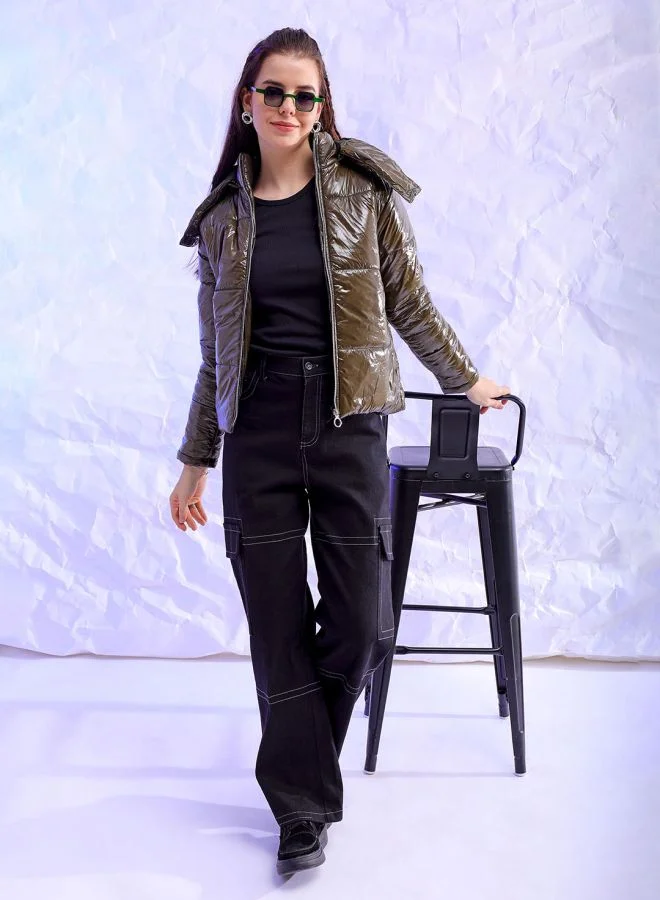 Freehand Women Slim Fit Solid Puffer Jacket