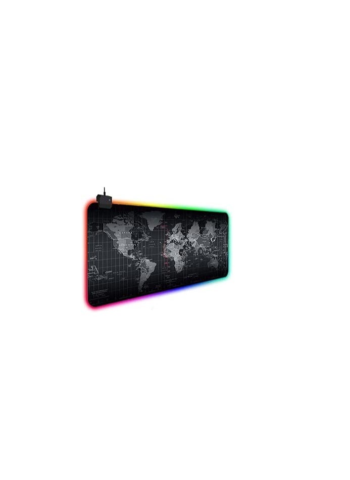 World Map Pattern Gaming Mouse Pad with RGB Multi-Color Lighting and 14 Lighting Modes