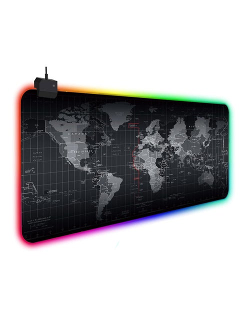 World Map Pattern Gaming Mouse Pad with RGB Multi-Color Lighting and 14 Lighting Modes
