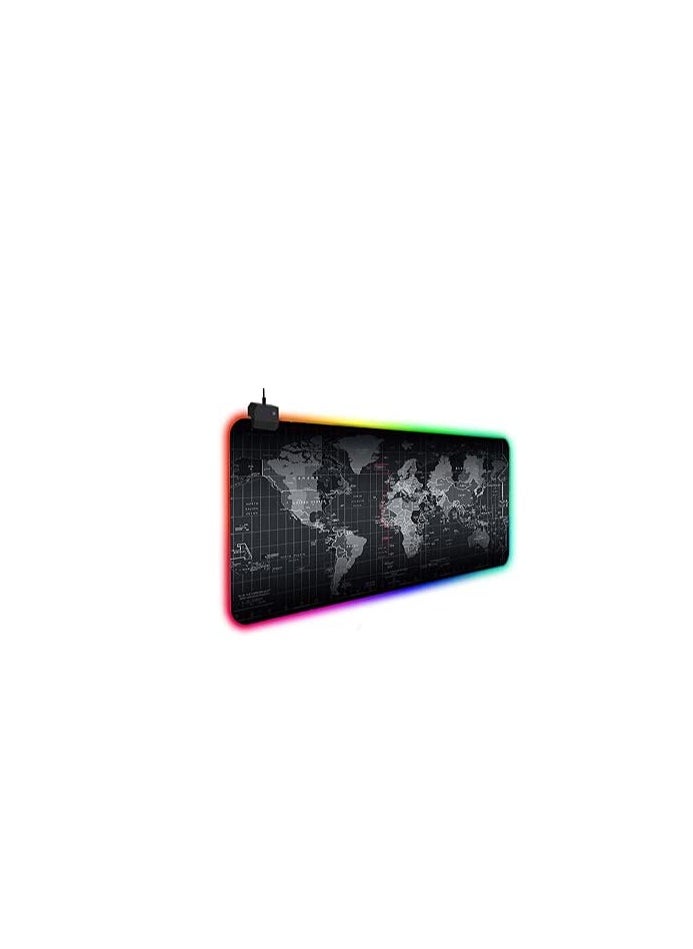 World Map Pattern Gaming Mouse Pad with RGB Multi-Color Lighting and 14 Lighting Modes