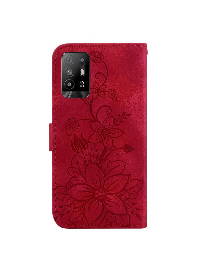 S-TOP Case For OPPO A94 5G / F19 Pro+ 5G / Reno5 Z Lily Embossed Leather Phone Case - Image 3