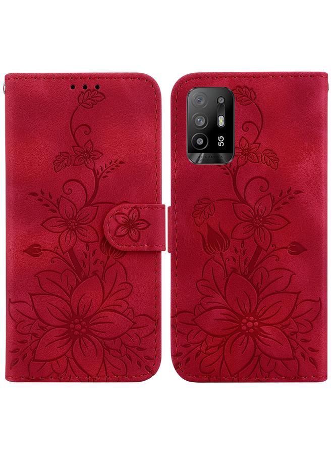 S-TOP Case For OPPO A94 5G / F19 Pro+ 5G / Reno5 Z Lily Embossed Leather Phone Case - Image 1