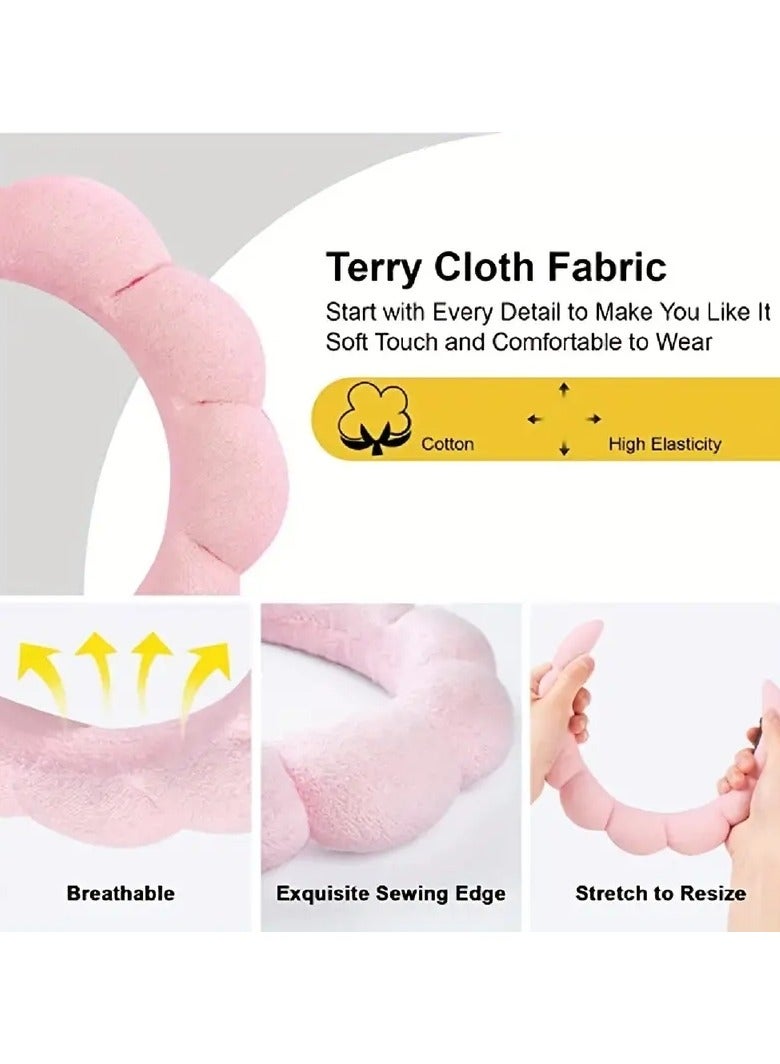 ORiTi عصابة رأس سبا لغسل الوجه وإسفنجة المكياج والعناية بالبشرة وعصابة رأس على شكل فقاعات - وردي - Image 2