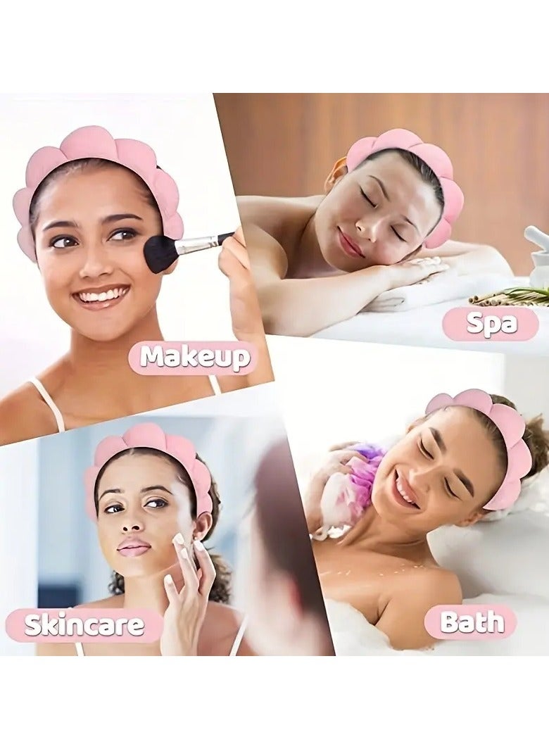 ORiTi عصابة رأس سبا لغسل الوجه وإسفنجة المكياج والعناية بالبشرة وعصابة رأس على شكل فقاعات - وردي - Image 4
