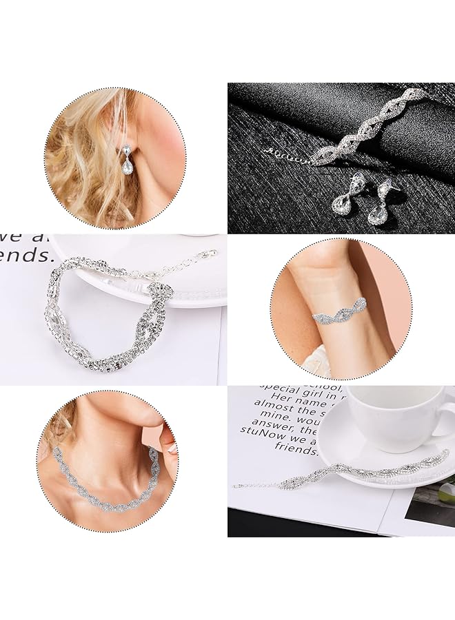 erorex Bridal Wedding Rhinestone Jewelery Set For Women Crystal Sparkly Rhinestone Dangle Necklace Earrings Set Gifts Wedding Engagement Bridesmaid Costume Dress Prom Jewelery Sets（4Pcs） - Image 2