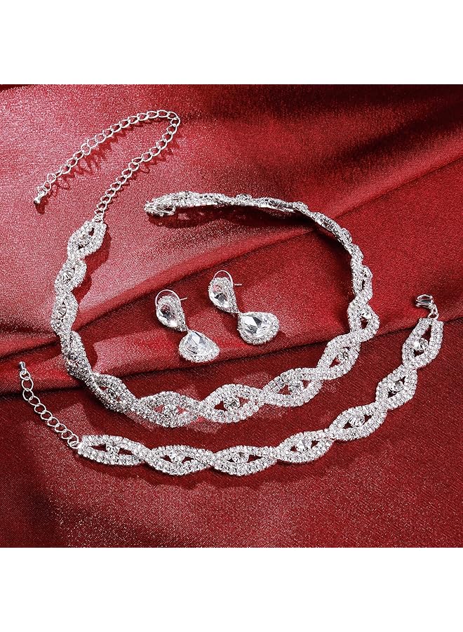 erorex Bridal Wedding Rhinestone Jewelery Set For Women Crystal Sparkly Rhinestone Dangle Necklace Earrings Set Gifts Wedding Engagement Bridesmaid Costume Dress Prom Jewelery Sets（4Pcs） - Image 3