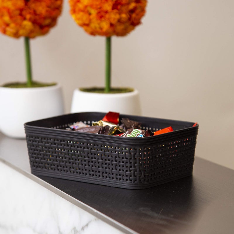 BINO | Woven Plastic Basket | XS (Black), 5-Pack | THE JUTE COLLECTION | Home Organization, Space - Saving Storage, Stylish Design | Jute Basket | Plastic Storage Basket - Image 3