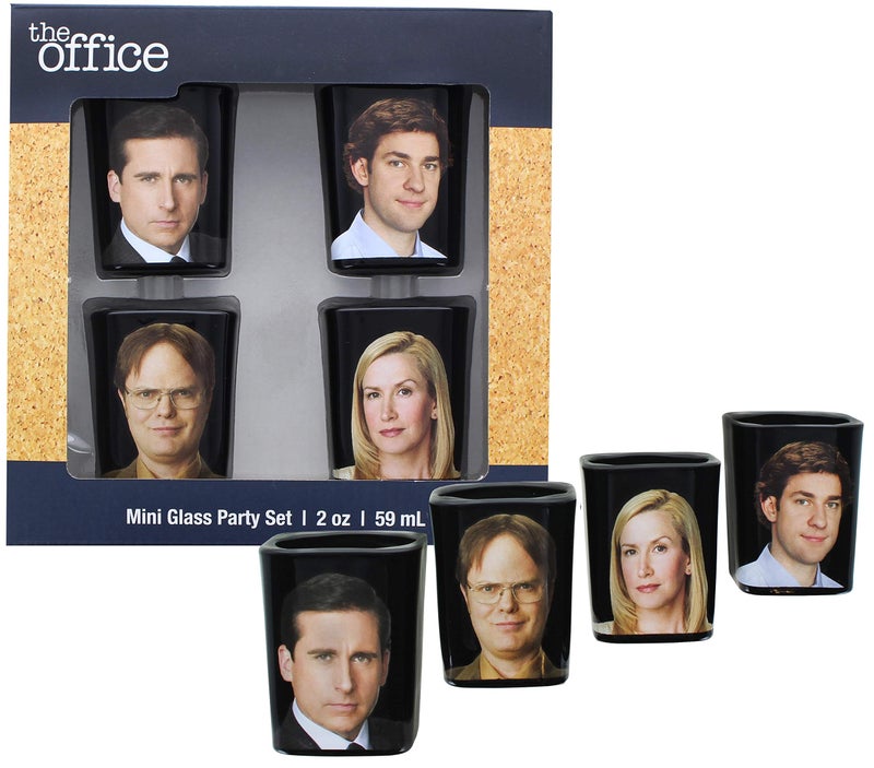JUST FUNKY JUST FUNKY The Office Collectible Character Shot Glass Drinking Game  Features Michael Jim Dwight  Angela  2 Ounce Glasses  Set of 4 