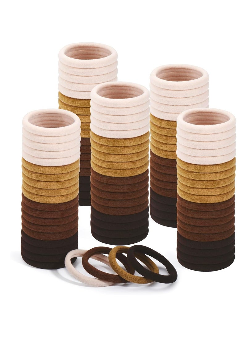 STAR BEJA Parcce 100 PCS Brown Cotton Seamless Hair Ties - Thick Hair Bands for Heavy, Curly Hair 100Pcs - Image 1