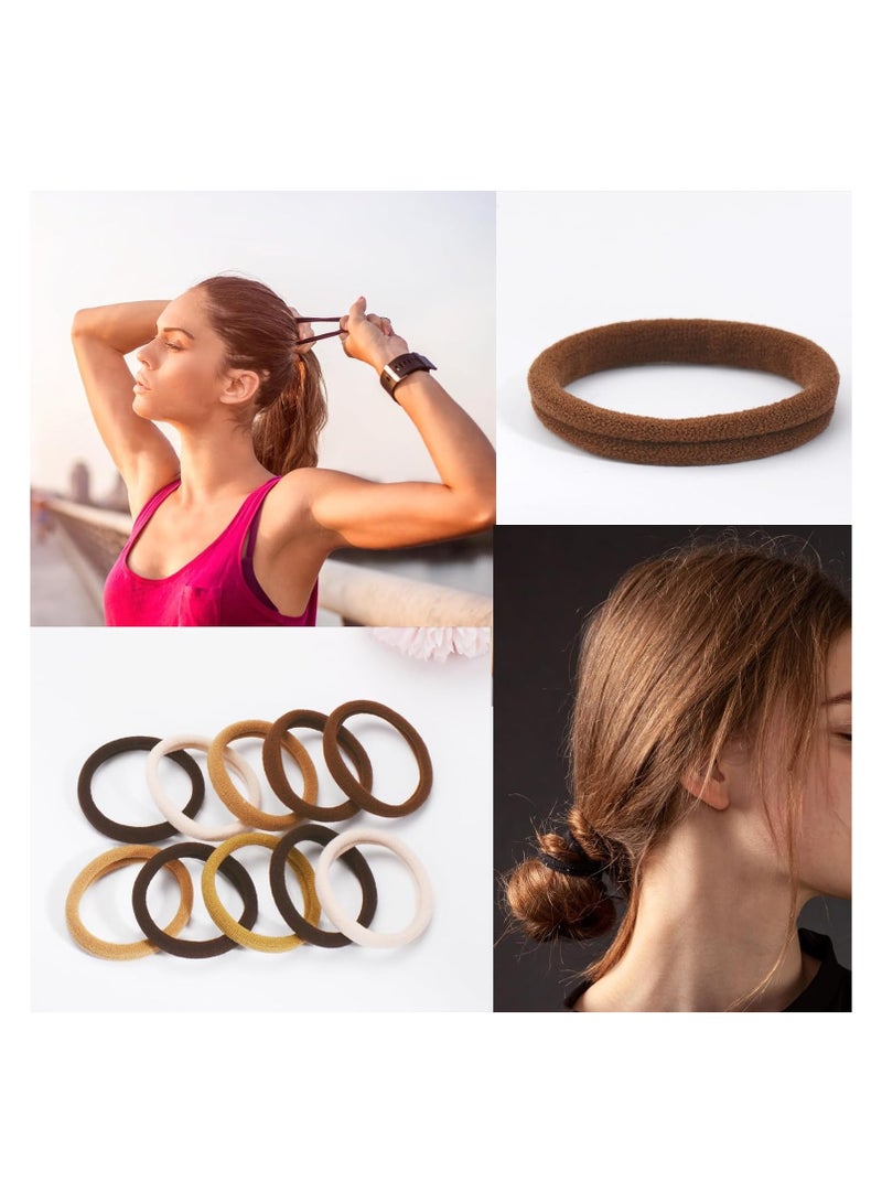 STAR BEJA Parcce 100 PCS Brown Cotton Seamless Hair Ties - Thick Hair Bands for Heavy, Curly Hair 100Pcs - Image 2